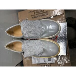 Eli 1957 Girls Grey Patent Leather Lace Floral Sneakers Size 34 Made in Spain